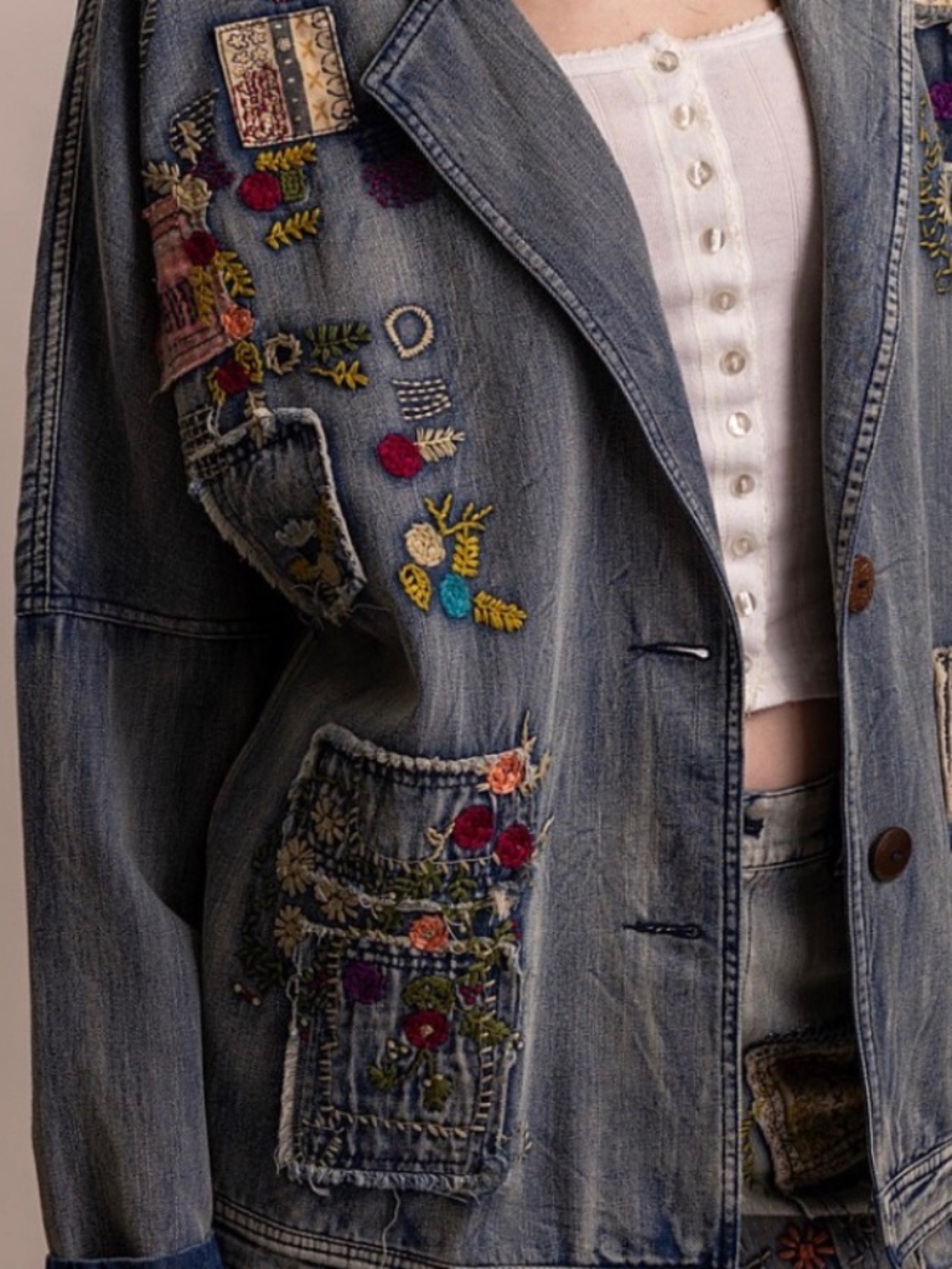 ❤️ BLUE VELVET “ BERLIN “ BLUE VELVET DENIM EMBROIDERED PATCHWORK JEAN JACKET 46 - Picture 5 of 8